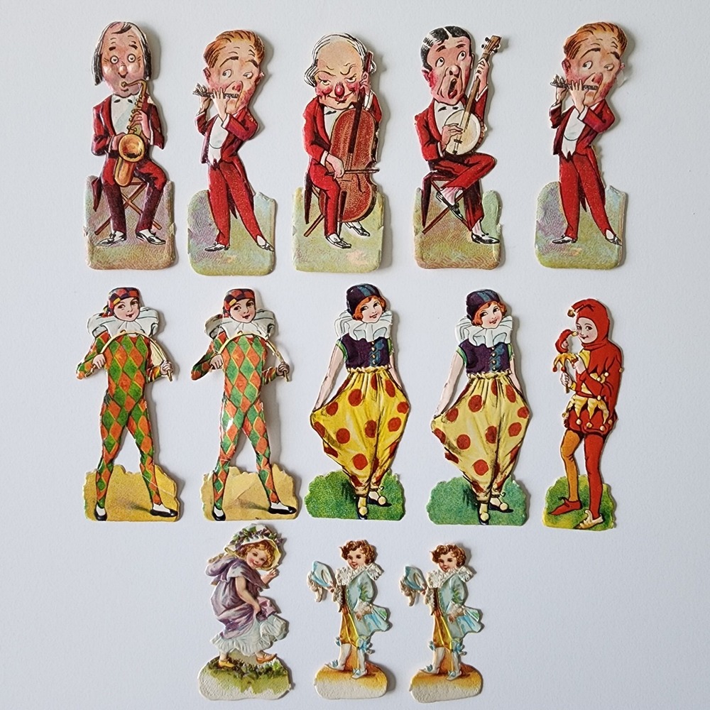 Victorian Trade Cards 1800s Die Cut Paper James Ramsey Box Jester Musician Banjo